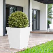 18' H Tall Metal Tapered Planter – Large Outdoor & Indoor Garden Plant Pot with Drainage Hole and Rubber Plug, Stylish Burnished White Finish for Home and Patio