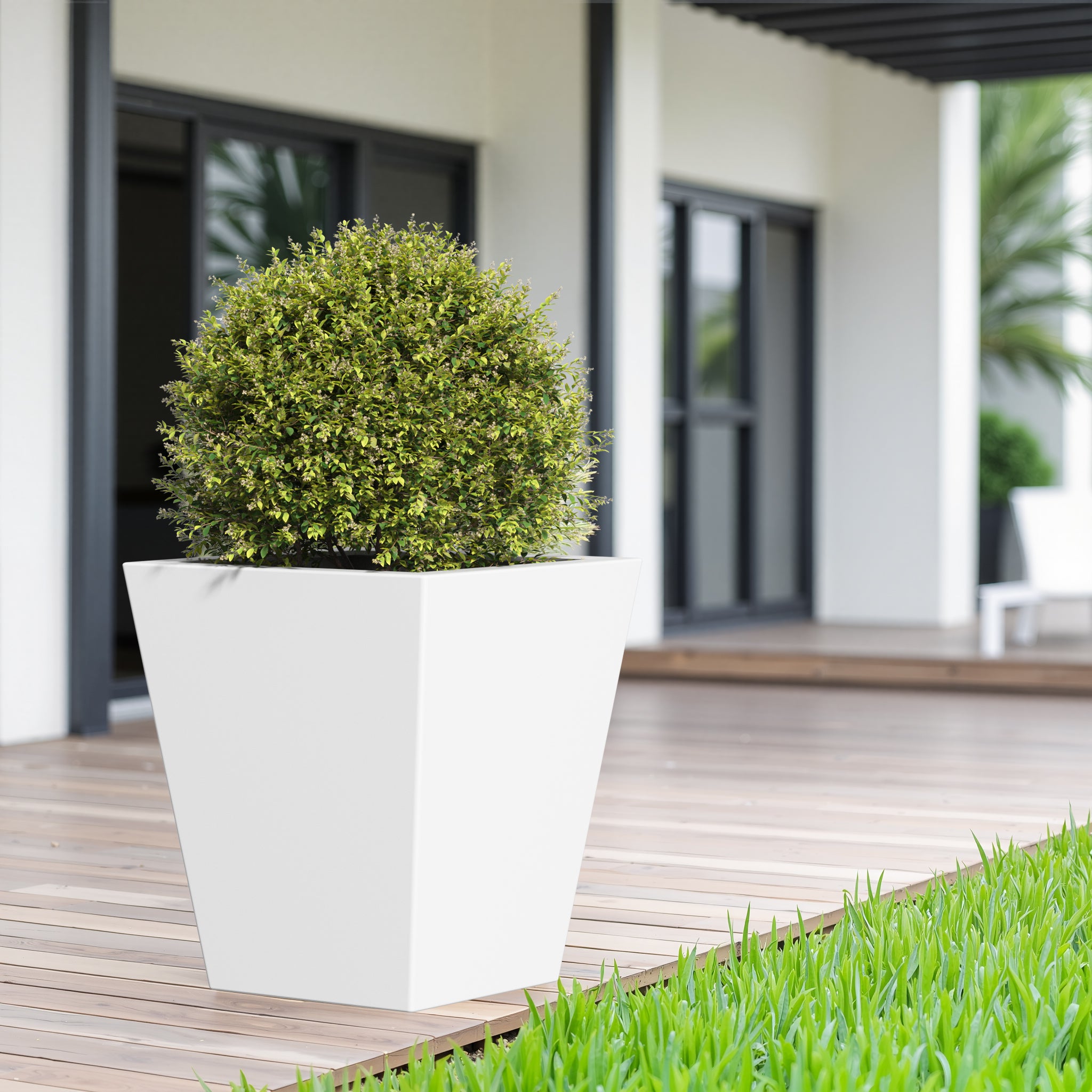18' H Tall Metal Tapered Planter – Large Outdoor & Indoor Garden Plant Pot with Drainage Hole and Rubber Plug, Stylish Burnished White Finish for Home and Patio