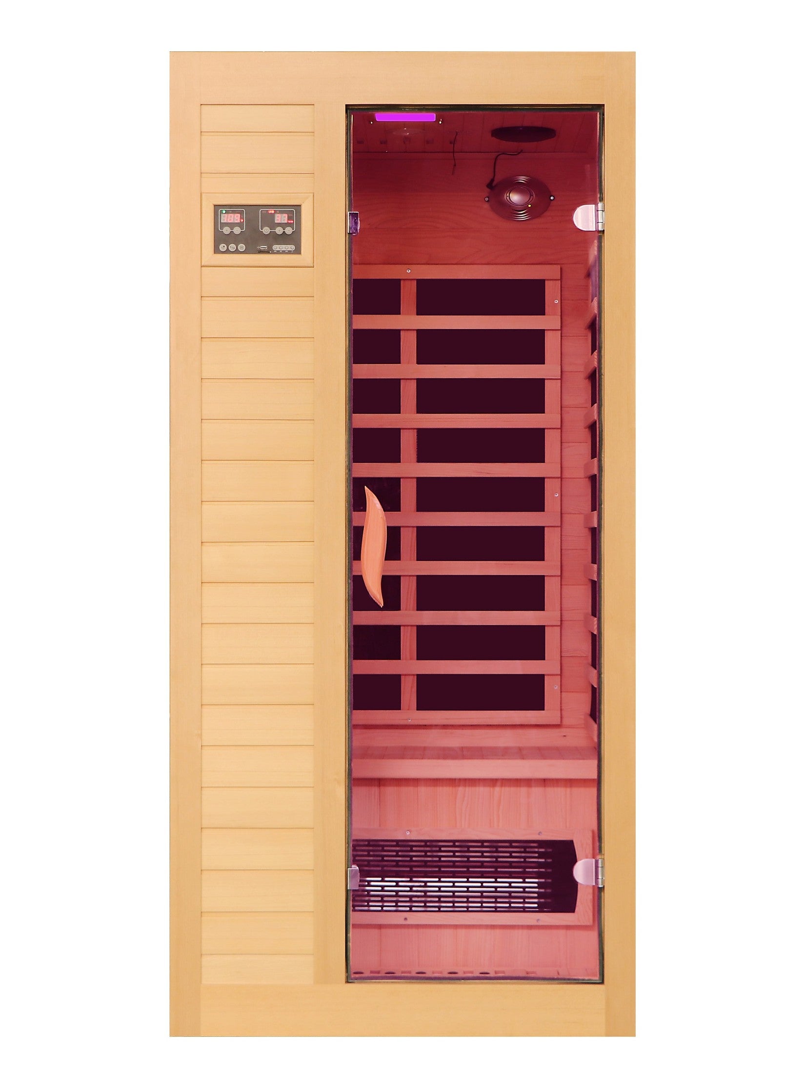1 to 2 Person Hemlock Wood Low EMF FAR Infrared Sauna For Home with LED Control Panel and Tempered Glass Door