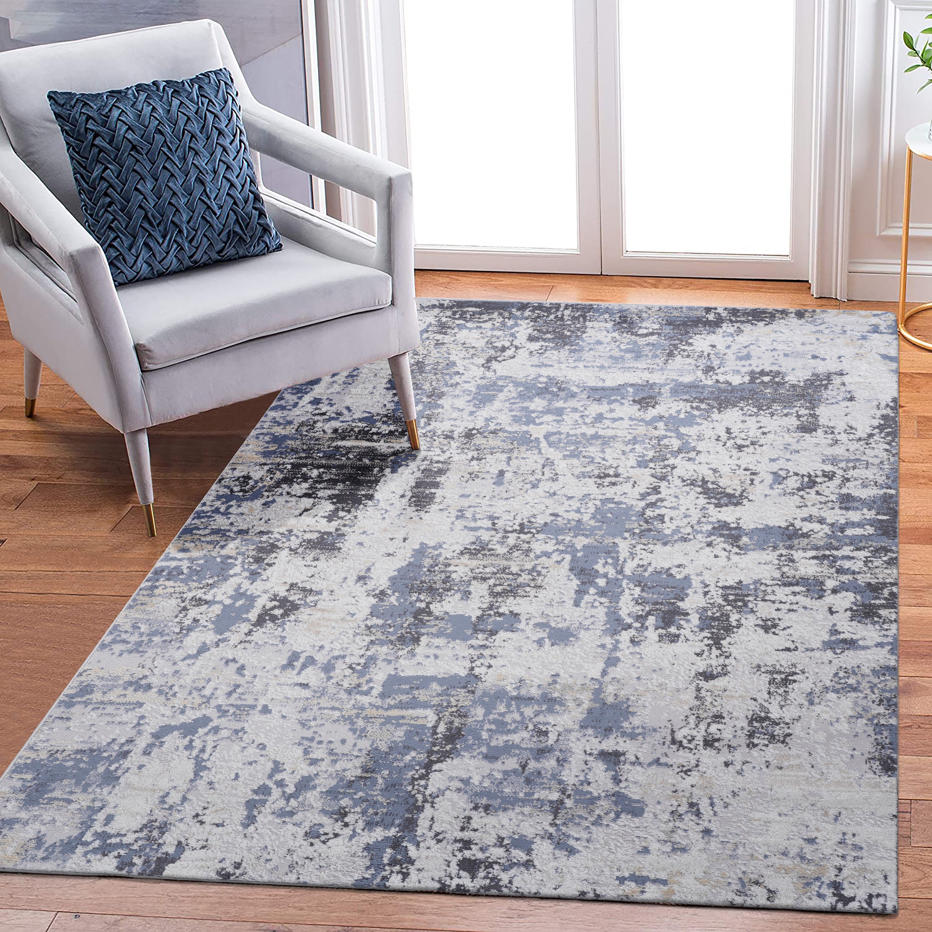 PAYAS Collection 8X10 Grey / Denim / Abstract Area Rug
