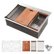 Brushed Nickel Stainless Steel Drop-in Kitchen Sink with Ledge Workstation, 33x22 Inch, 16 Gauge