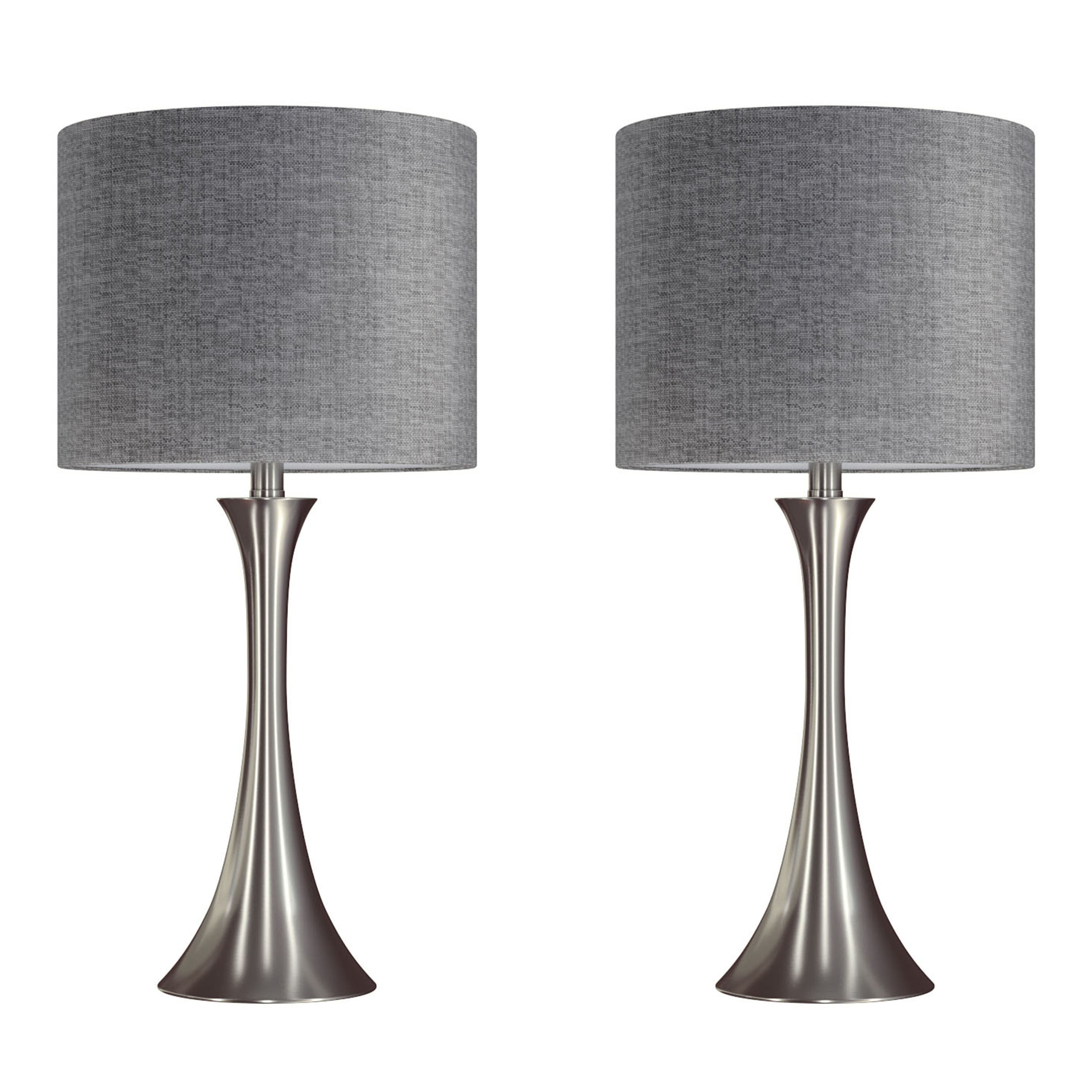Lenuxe 24' Contemporary Metal Table Lamp in Brushed Nickel with Grey Textured Linen Shade from Grandview Gallery by LumiSource - Set of 2