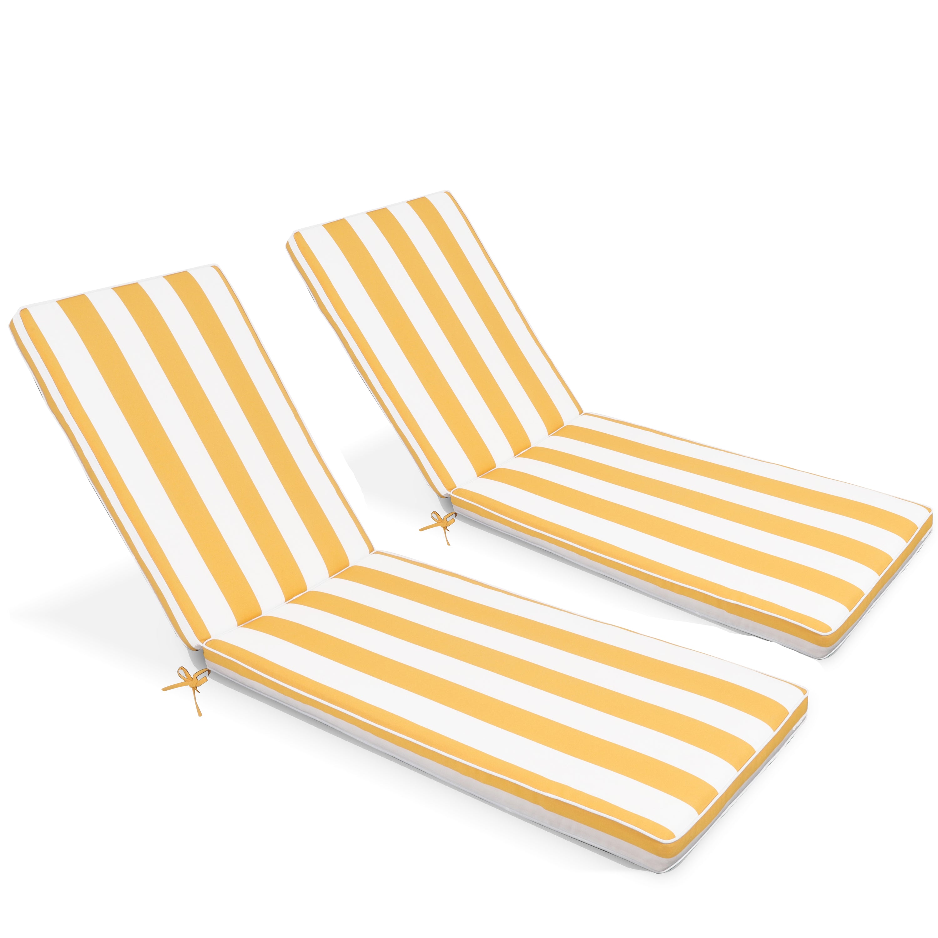 2-Piece Outdoor Chaise Lounge Cushion Set, Replacement Cushions for Patio Furniture, Yellow/White