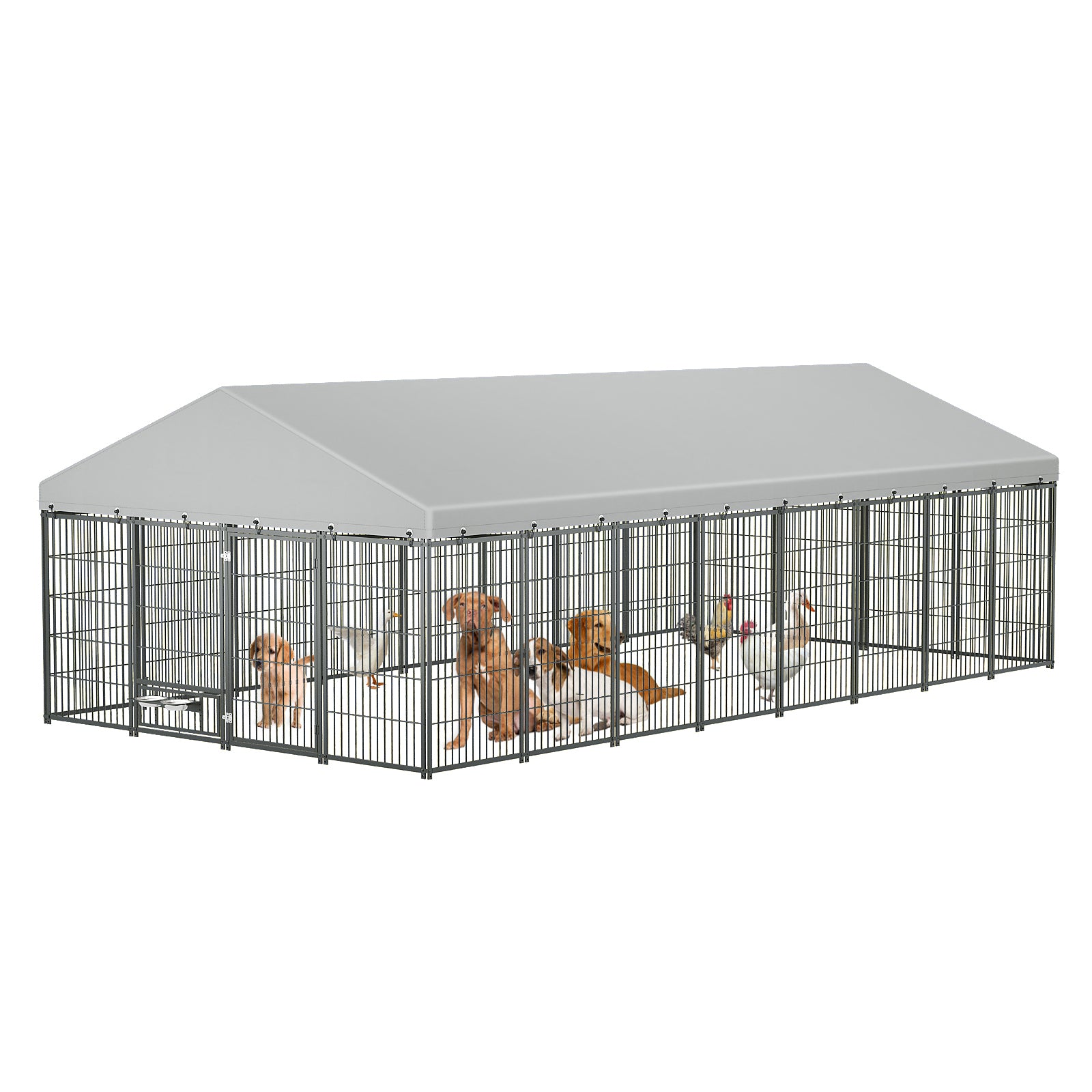 Large Dog Kennel Outdoor Pet Pens Dogs Run Enclosure Animal Hutch Metal Coop Fence with Roof Cover. 18.9'L x 9.61'W x 6.23'H.