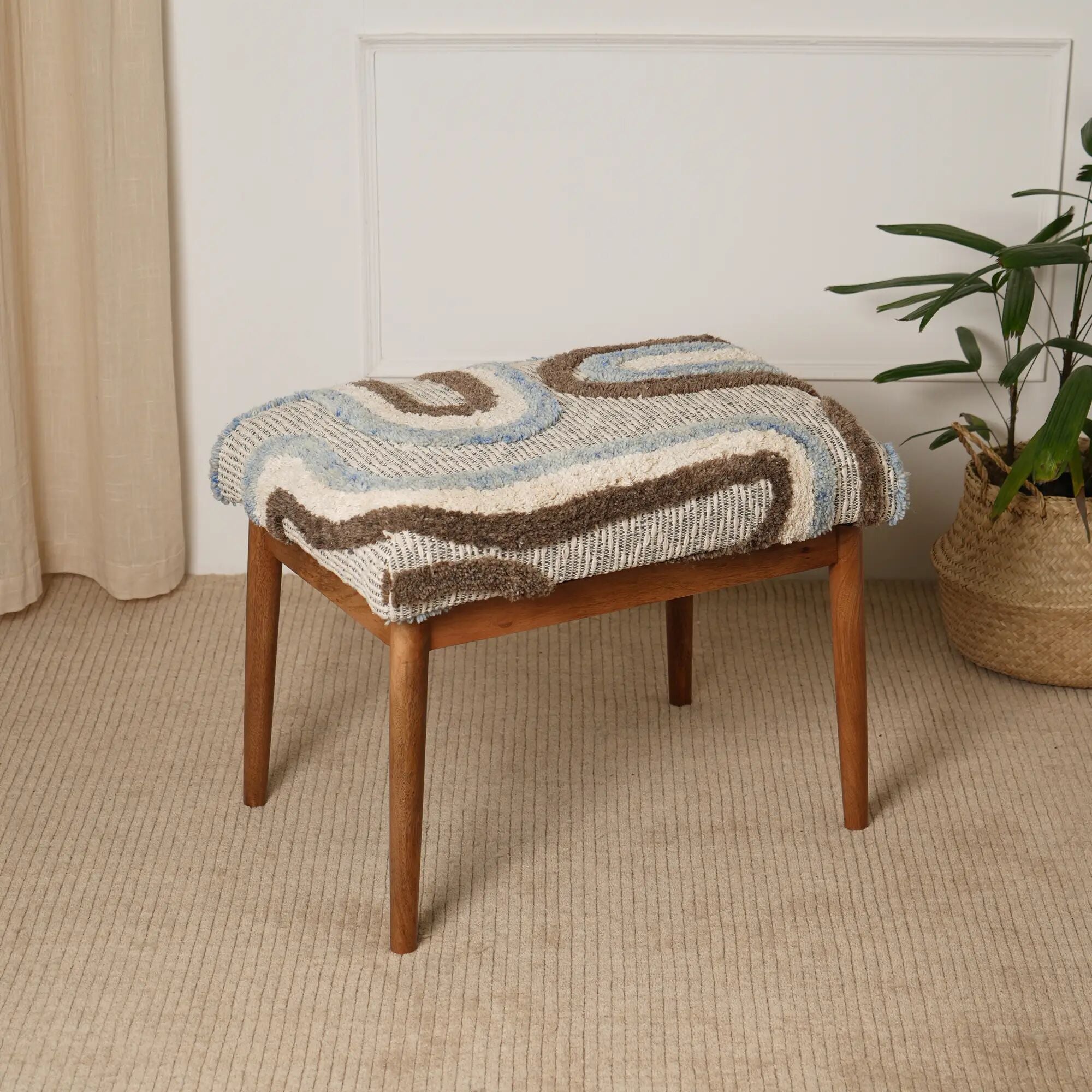 Stylish Tufted Upholstered Stool with Wooden Legs – Set of 2 - Elegant & Versatile Seating for Living Room, Bedroom, Vanity, or Entryway - Durable & Comfortable Accent Stools
