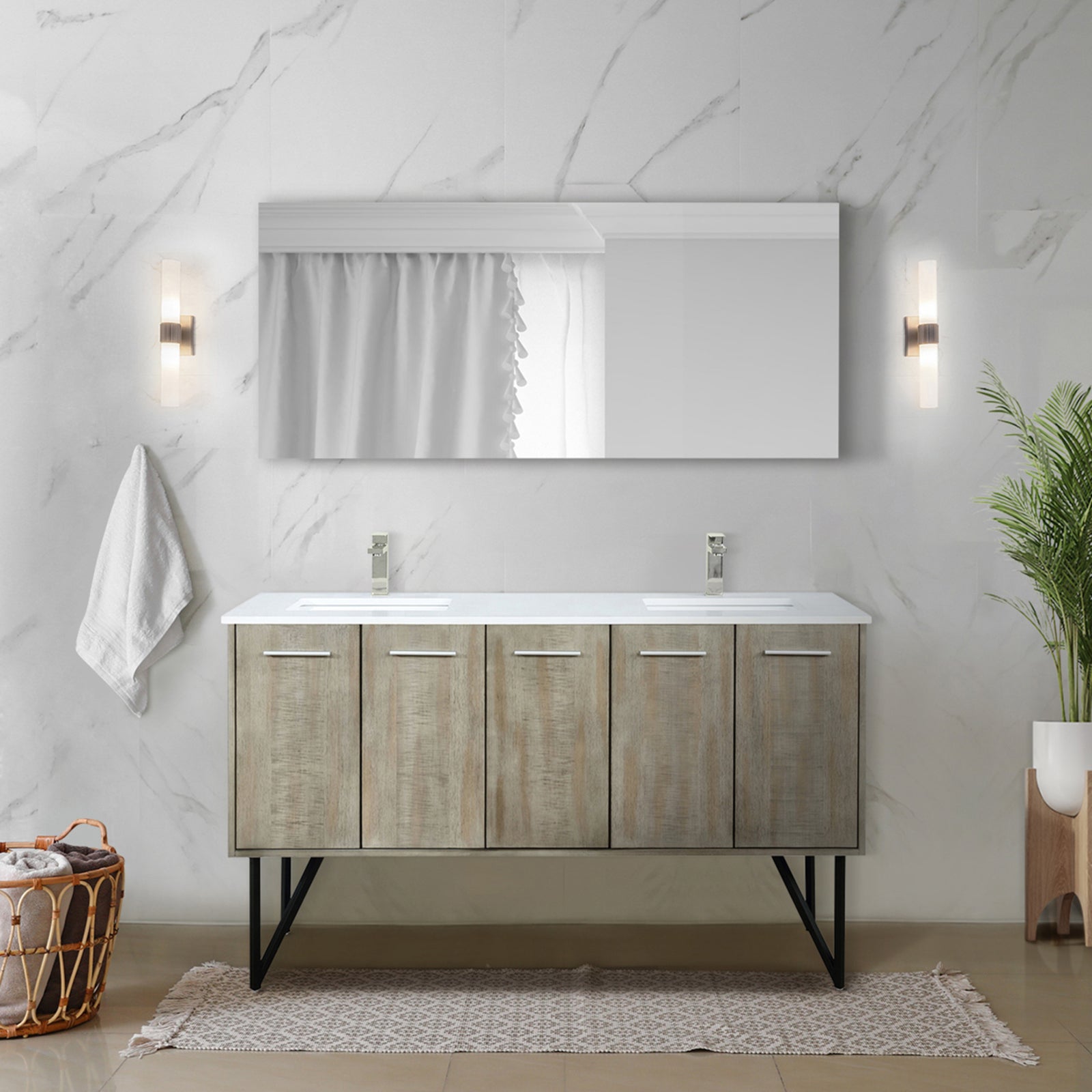 Rustic Acacia Double Bath Vanity 60 in. W x 20 in. D, with Cultured Marble Top