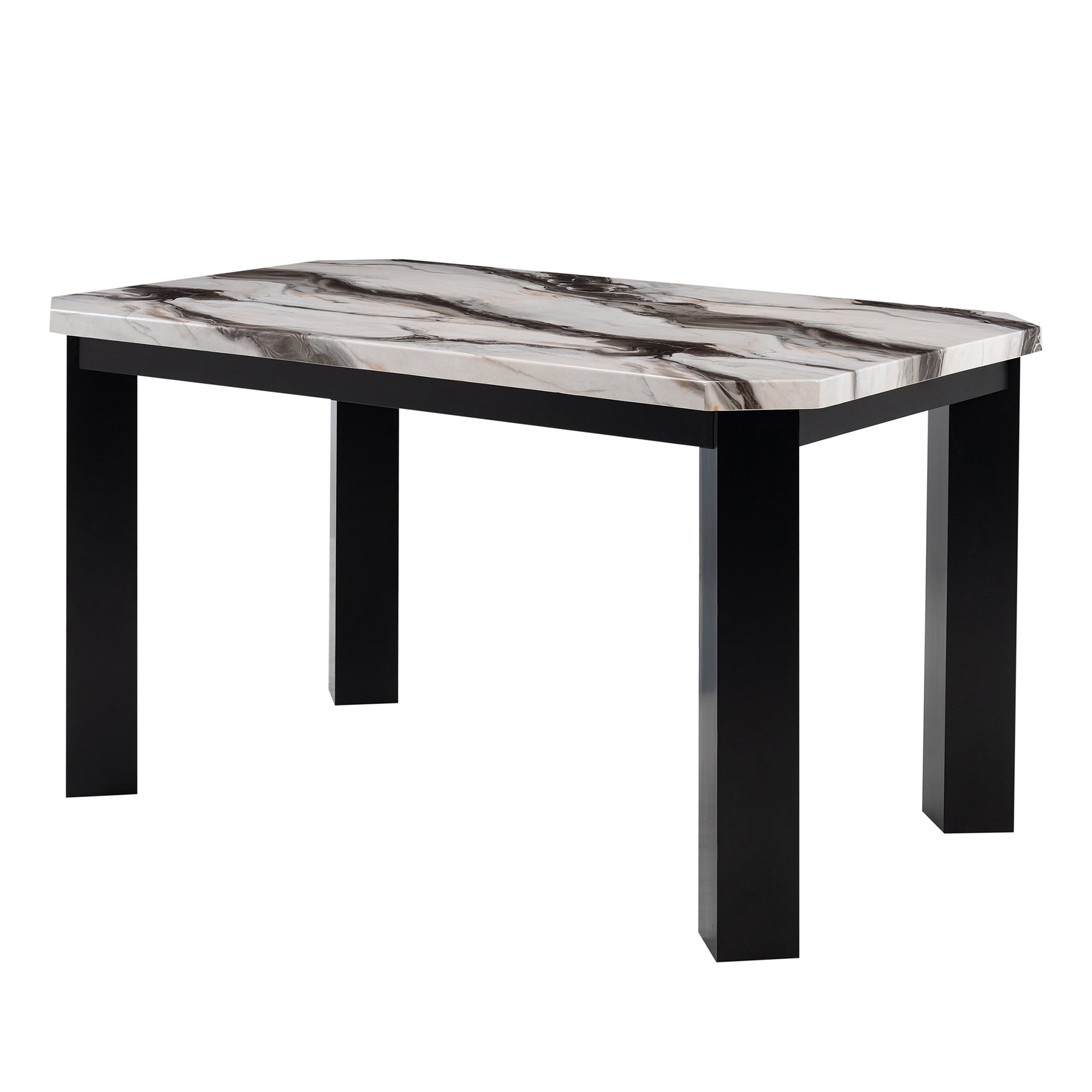 MAGALY Transitional Style Dark Grey Bar Table with Marbled Top Detail and Scalloped Edges