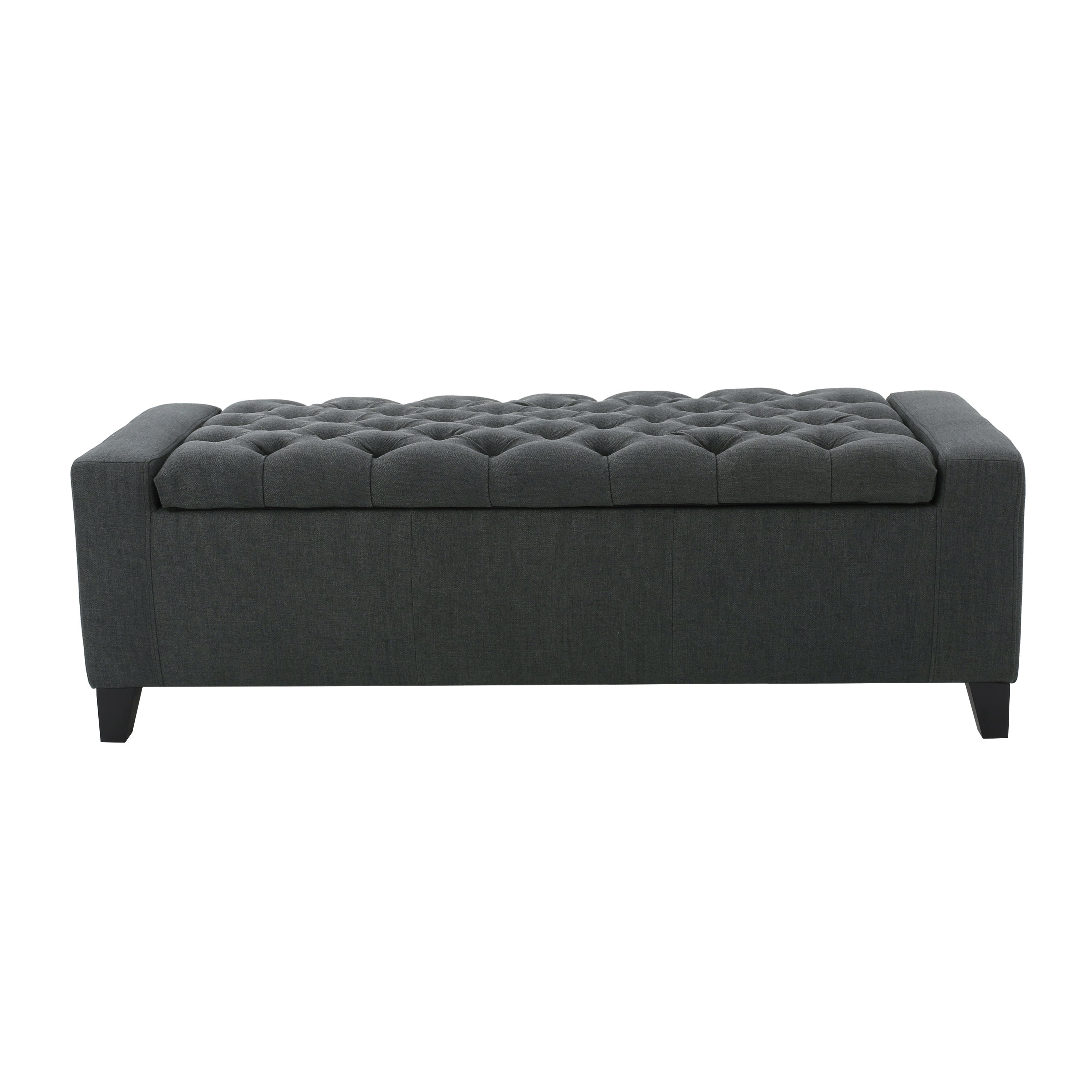 Contemporary Storage Ottoman with Tufted Top in Dark Grey Fabric