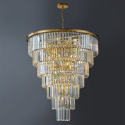 40-Inch Gold Tiered Crystal Tube Chandelier, 30-Light E12 Pendant with 370 Crystal Rods, Mirror-Polished Metal Frame, Adjustable 79' Chain, LED Bulbs Included