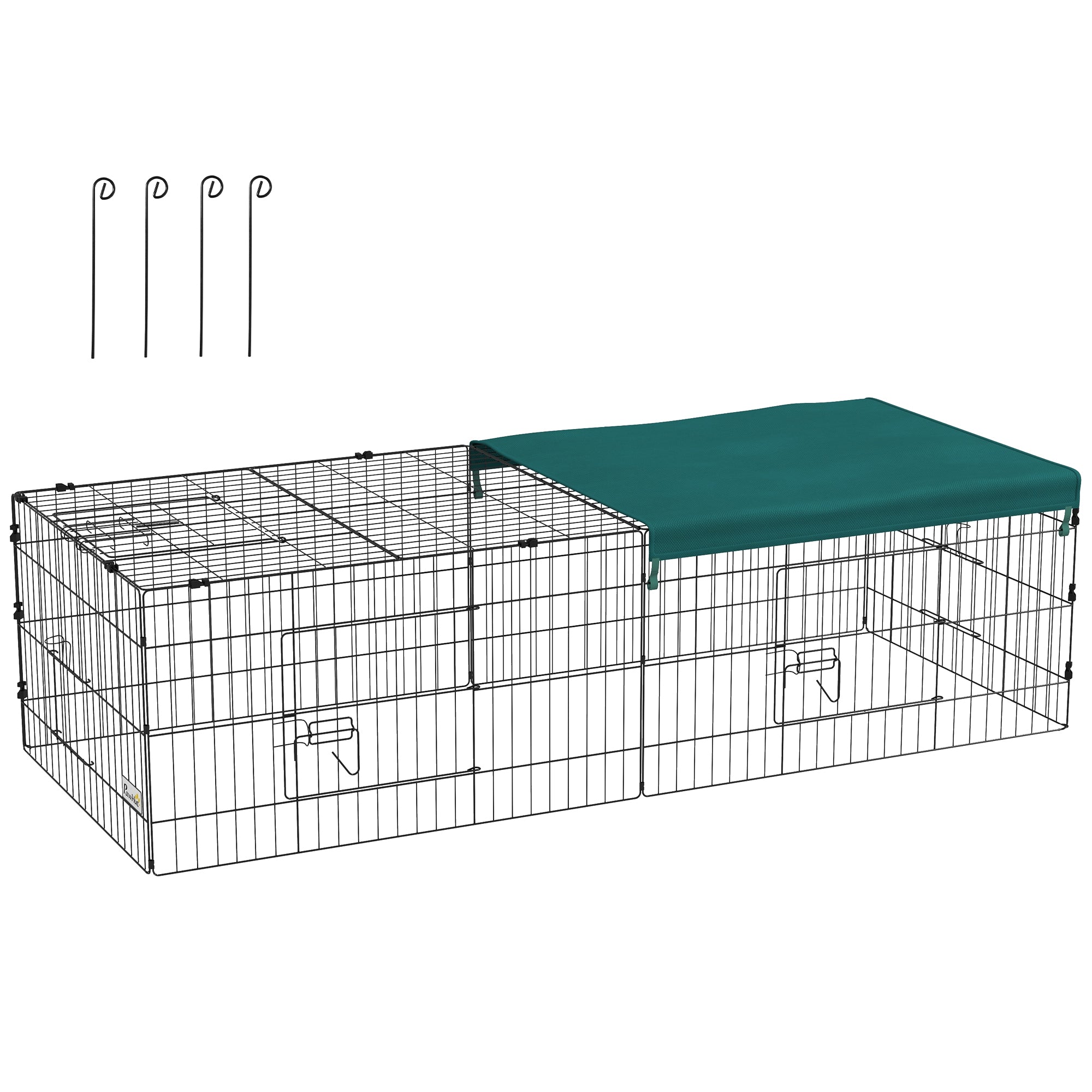 PawHut 73' Small Animal Playpen, Pet Playpen Yard Fence for Rabbits, Chicken, Chinchillas with Roof for Indoor & Outdoor, Green