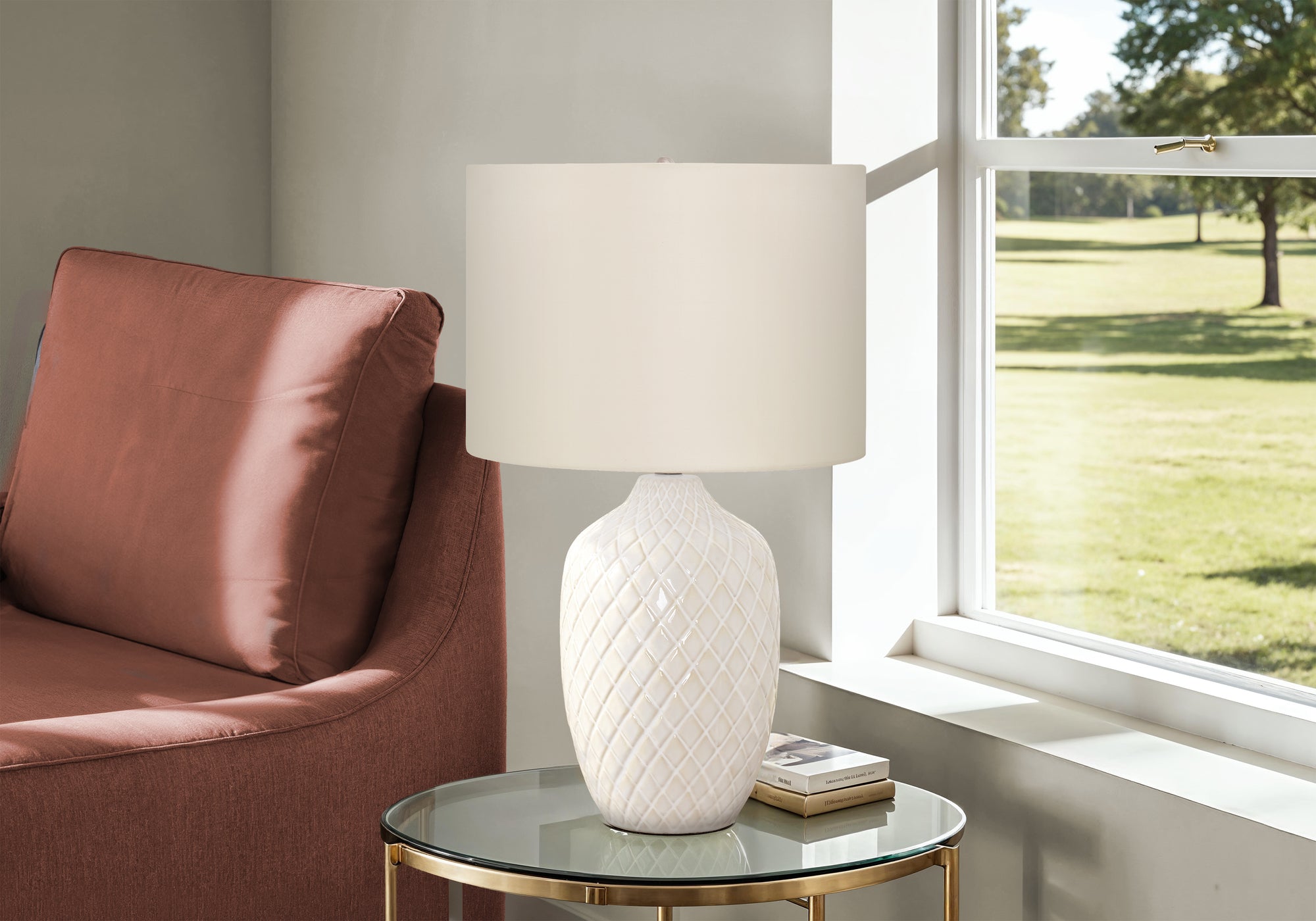 Lighting, 25'h, Table Lamp, Cream Ceramic, Ivory / Cream Shade, Transitional