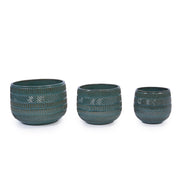 3 Pieces Ceramic Flowerpot, Modern Planter for Patio, Garden or Windowsills - Antique Navy Blue