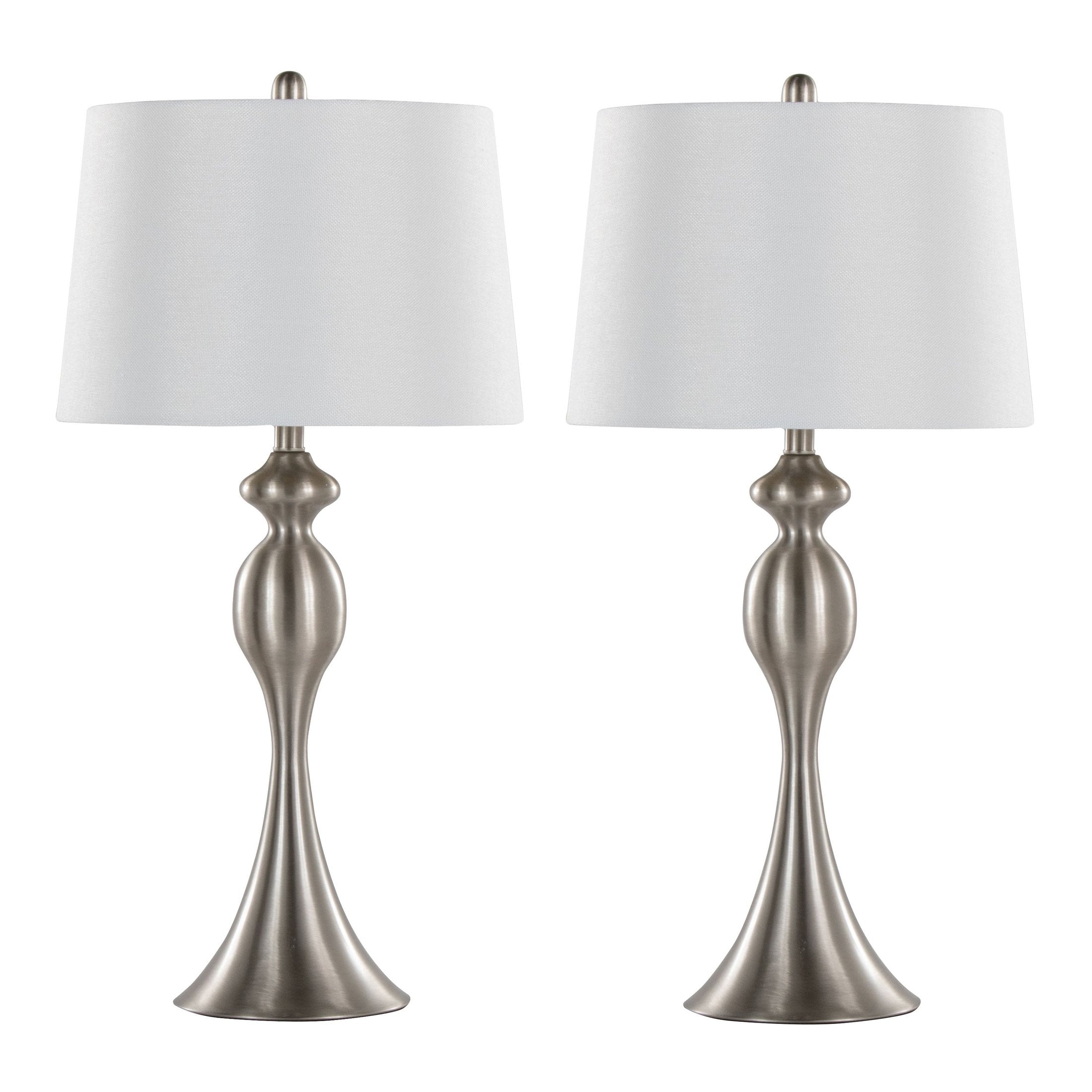 Ashland 30' Contemporary Metal Table Lamp in Brushed Nickel with White Linen Shade from Grandview Gallery by LumiSource - Set of 2