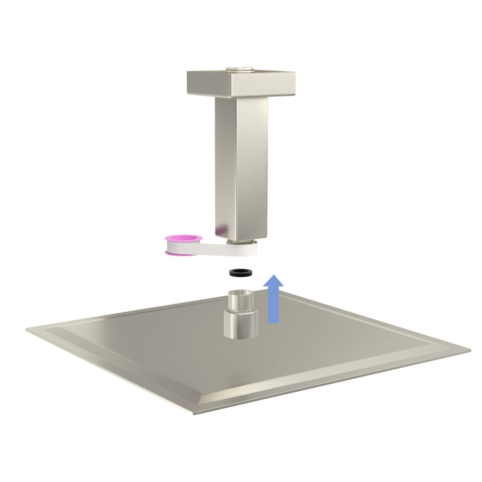Brushed Nickel Ceiling Mounted 3' Shower Arm with Flange, Stainless Steel