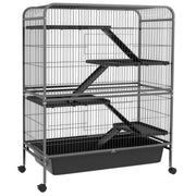 PawHut 53.5' Small Animal Cage, 5-Level Metal Ferret or Bunny Cage with Wheels, Chinchilla Cage with Removable Tray, 2 Front Doors, Ramps, Gray