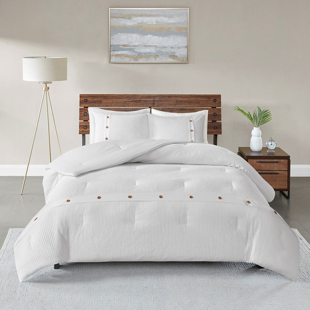 3 Piece Cotton Waffle Weave Comforter set White King/Cal King