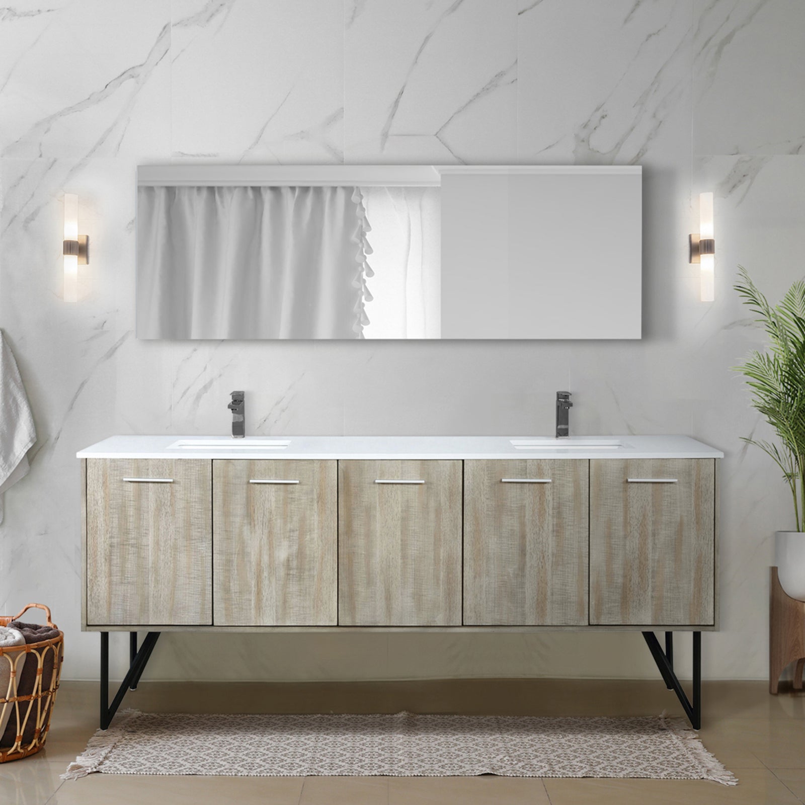 Rustic Acacia Double Bath Vanity 80 in. W x 20 in. D, Cultured Marble Top and Gun Metal Faucet Set
