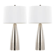 Maya 27' Contemporary Metal Table Lamp in Polished Nickel with White Linen Shade from Grandview Gallery by LumiSource - Set of 2