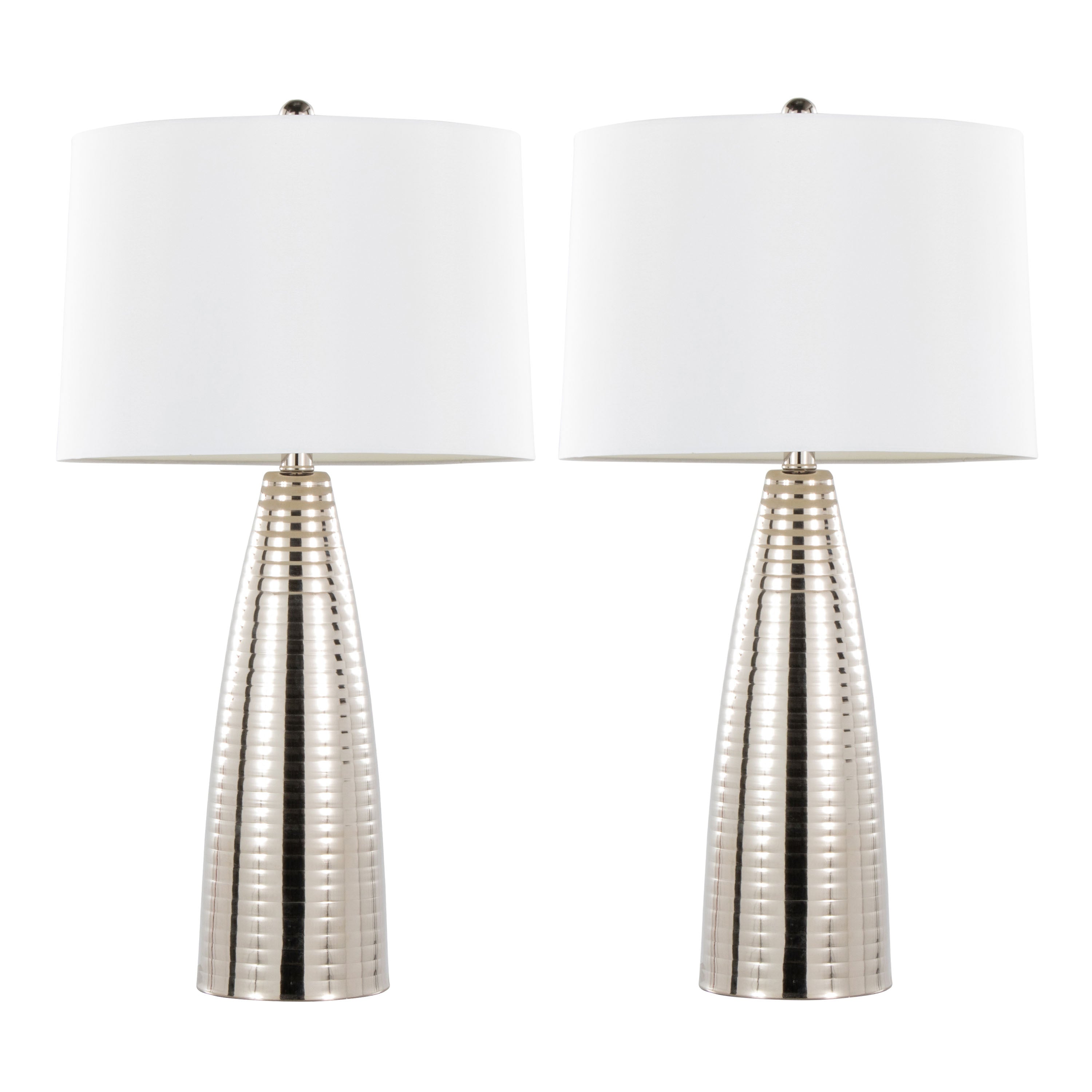 Maya 27' Contemporary Metal Table Lamp in Polished Nickel with White Linen Shade from Grandview Gallery by LumiSource - Set of 2