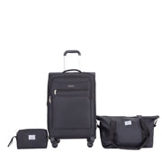 Softshell Suitcase Spinner Wheels Set with Terylene Polyester, Black, 18-Inch, Travel and Toiletry Bag