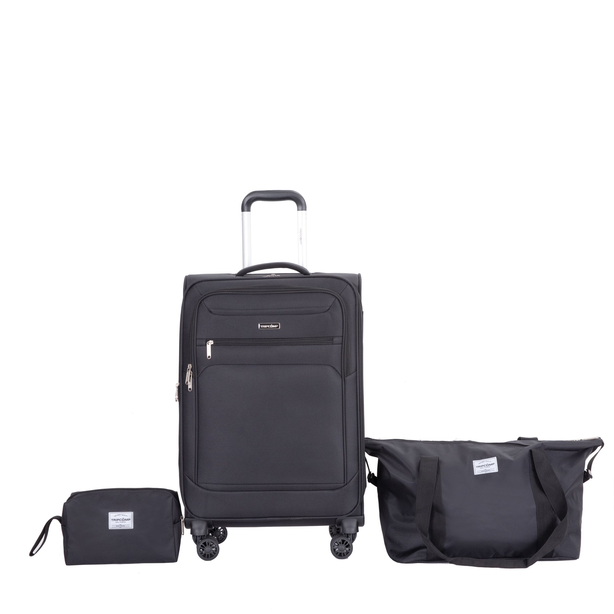 Softshell Suitcase Spinner Wheels Set with Terylene Polyester, Black, 18-Inch, Travel and Toiletry Bag