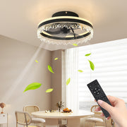 Modern LED Ceiling Fan with Light – 16'' Dimmable Ceiling Light with Invisible Blades and Crystal Design, Remote Control & Adjustable Color Temperature, Quiet Fan for Bedroom, Living Room,Black
