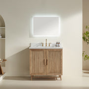 Fully Assembled 36''  Light Coffee Freestanding Single Sink Bathroom Vanity with Solid Wood Construction and Engineered White Top