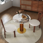 Modern Round Dining Table, 33.5' Sintered Stone Table with Wooden Leg & Gold Base, 2 - Person Kitchen Table for Small Space, 150lbs Weight Capacity(Only the Negotiation Table)