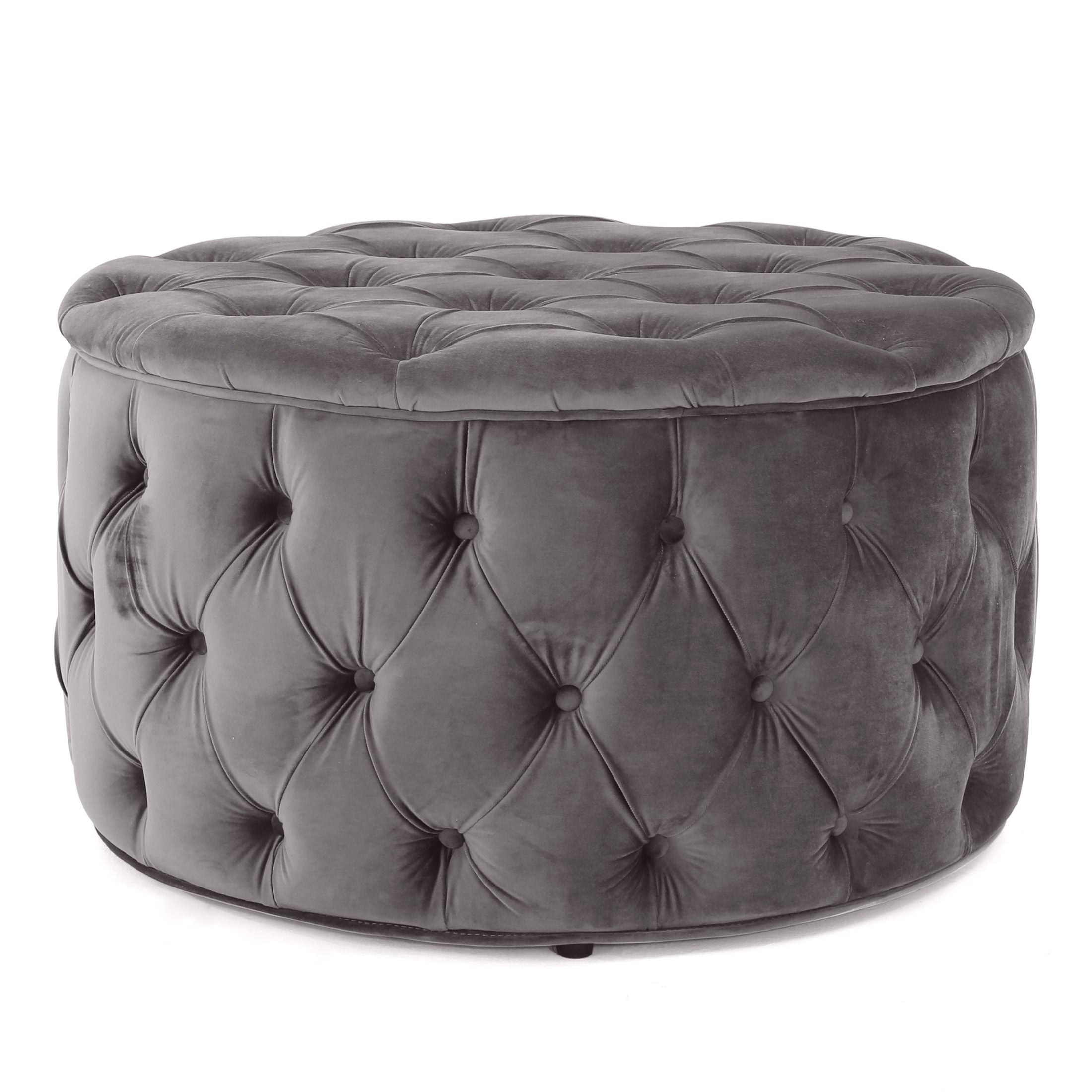 Modern Velvet Ottoman Footstool with Plush Cushioning in Grey