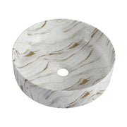 Ceramic Round Above Counter Bathroom Sink Art Basin, White Background With Golden Lines (BAA0014012PP)