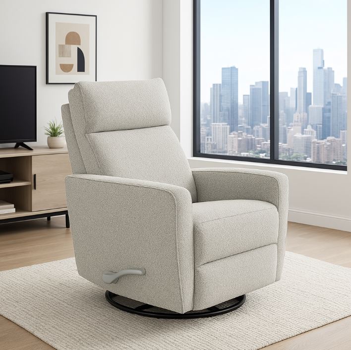 Man Wah Gellar Upholstered Swivel Recliner,  Granite