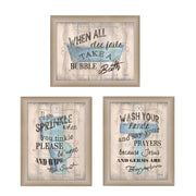 'Bathroom Humor Collection' 3-Piece Vignette By Debbie DeWitt, Printed Wall Art, Ready To Hang Framed Poster, Beige Frame