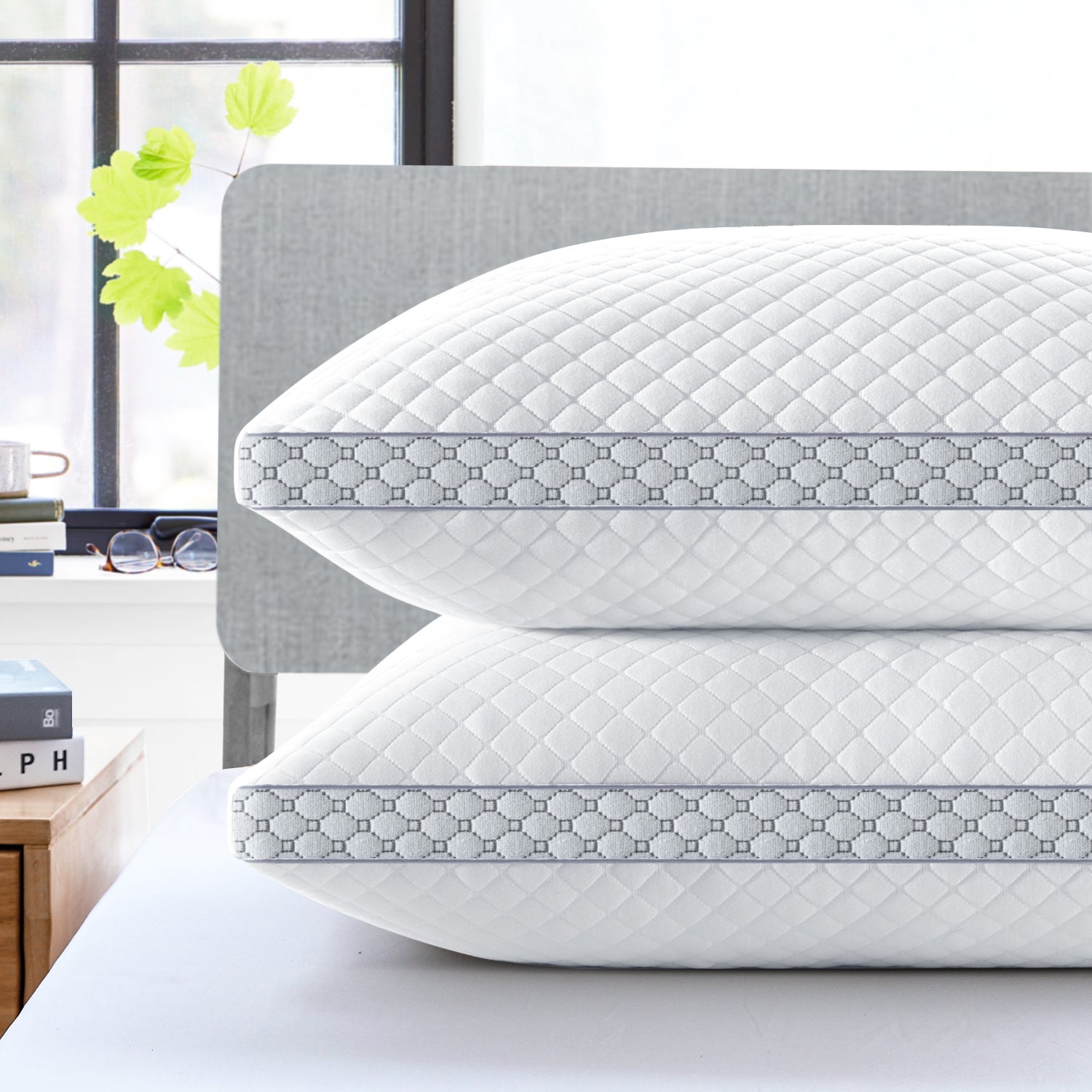 Standard Pillow Set of 2 – Soft Knitted Cover, Down Alternative Fill, Supportive & Breathable for All Sleep Positions