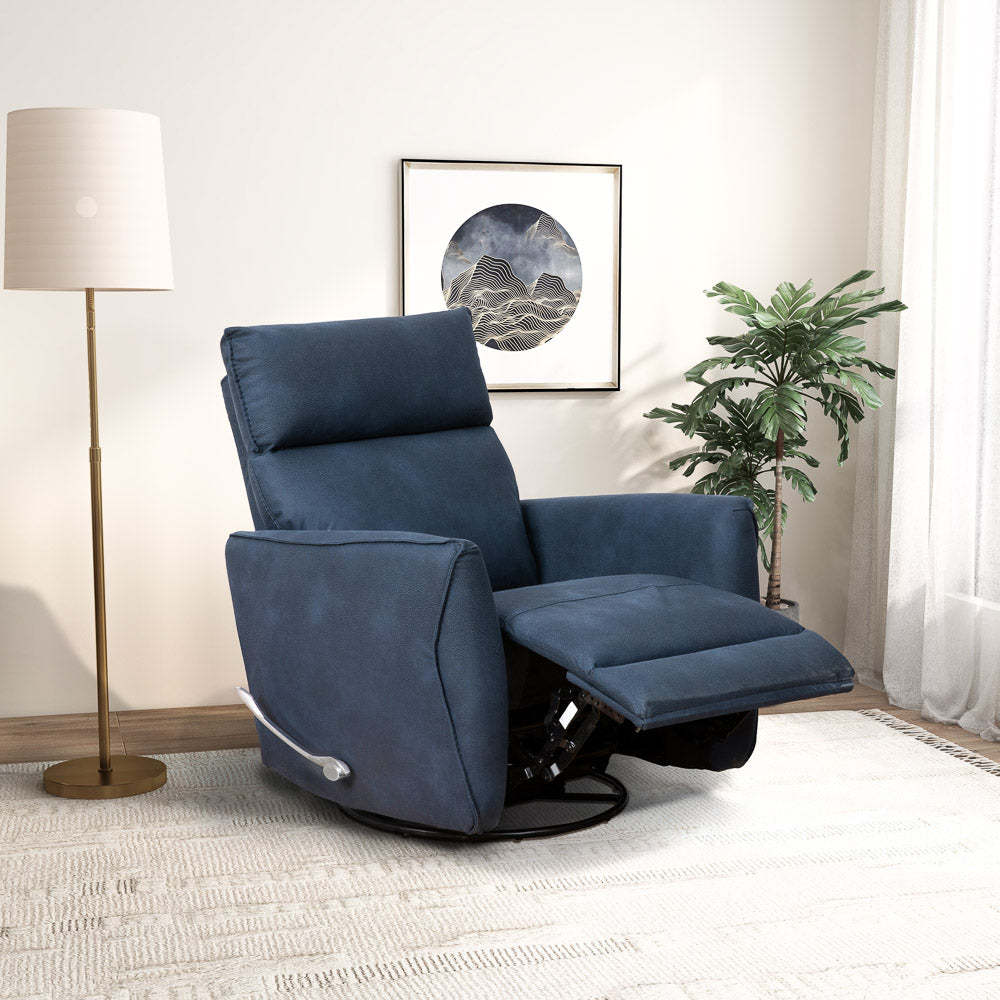 Carson Swivel Glider Suede Recliner Chair - Midnight Blue