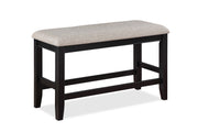 Farmhouse Style 1pc Black Light Gray Counter Height Bench Footrest Upholstered Seat Wooden Furniture