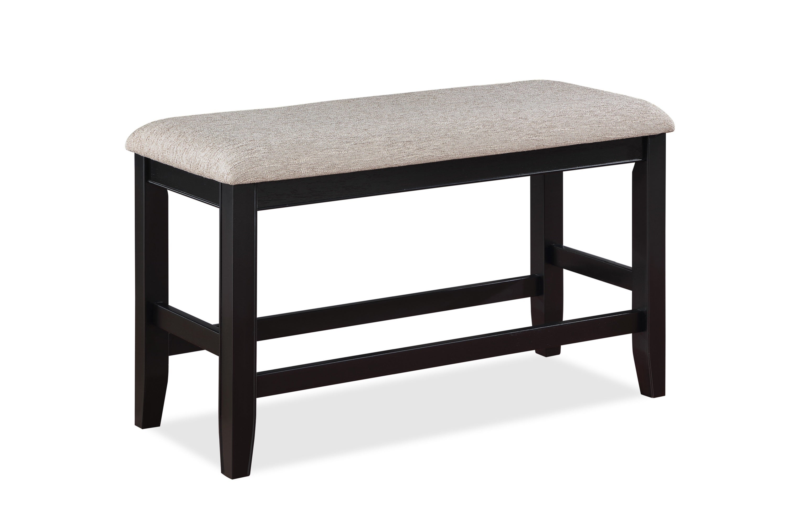 Farmhouse Style 1pc Black Light Gray Counter Height Bench Footrest Upholstered Seat Wooden Furniture