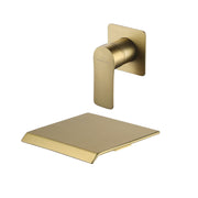 Brushed Gold Waterfall Bathroom Sink Faucet 1- Handle Wall Mount Lavatory Faucet Mixer Tap Solid Brass