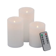 Set of 3 White LED Candles with Remote Timer, L:D3X6' M:D3X5' S:D3X4'