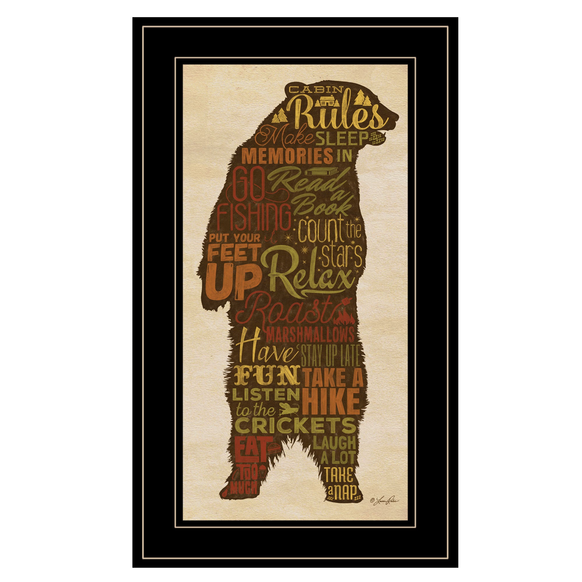 'Cabin Rules' By Lauren Rader, Ready to Hang Framed Print, Black Frame