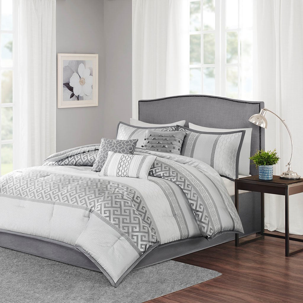 7 Piece Comforter Set Grey Queen