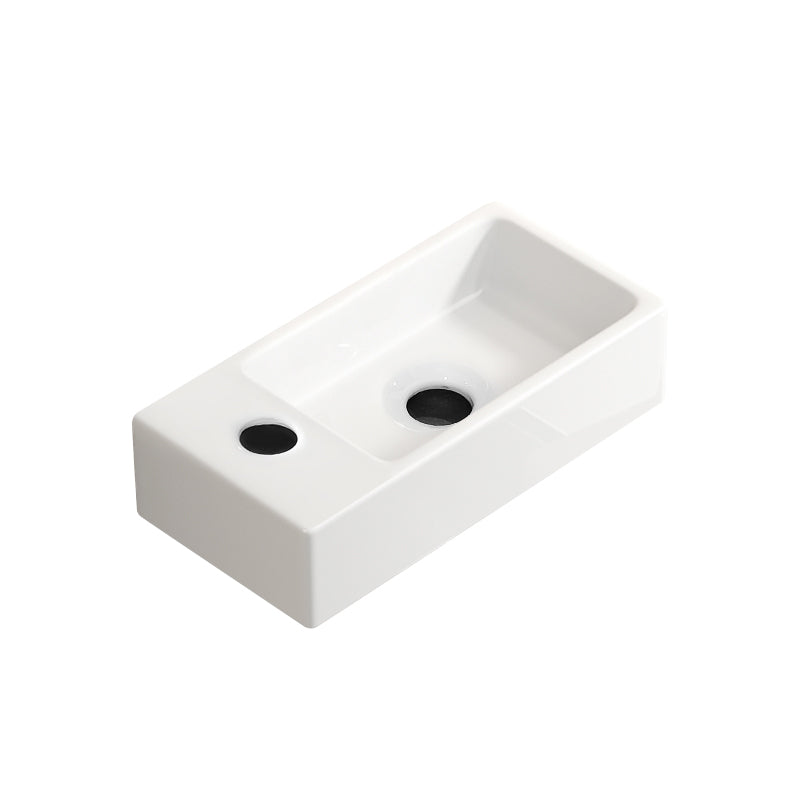 Wall Hung Basin Sink Small Cloakroom Basin Rectangle Ceramic Wash Basin Left Hand without Tap & Drain