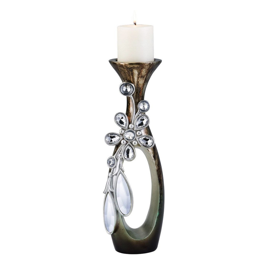 20' Tall Polyresin 'Balleria' Candleholder, Crystal and Glass Accent