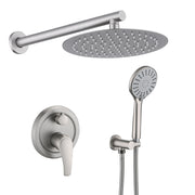 Brushed Nickel Wall Mounted Shower Set with High Pressure 10 Inch Rain Shower Head and 5-Function Handheld Shower Head