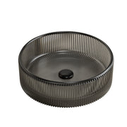 SONNY 14'' Bathroom Round Crystal Glass Sink without Faucet, Transparent Black