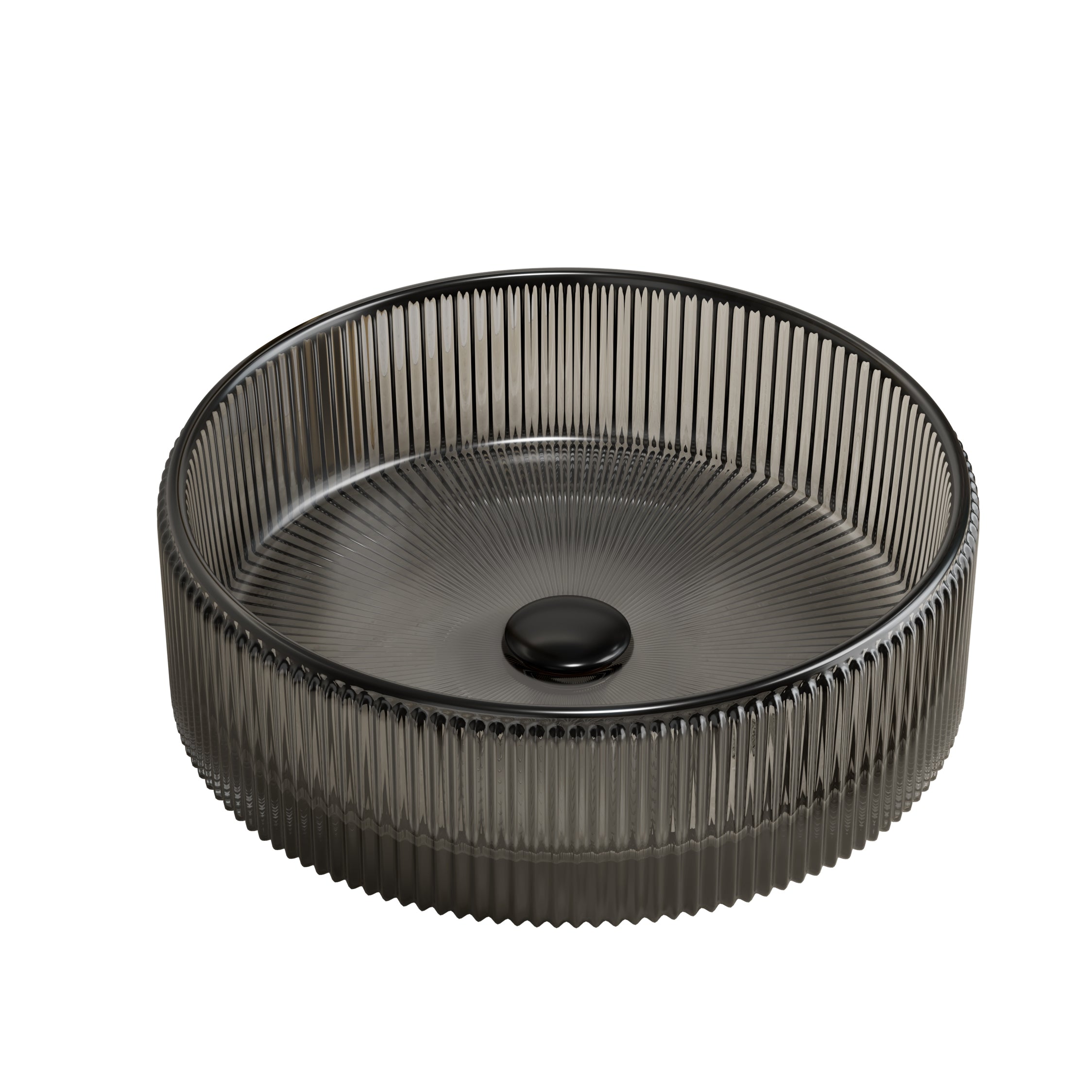 SONNY 14'' Bathroom Round Crystal Glass Sink without Faucet, Transparent Black