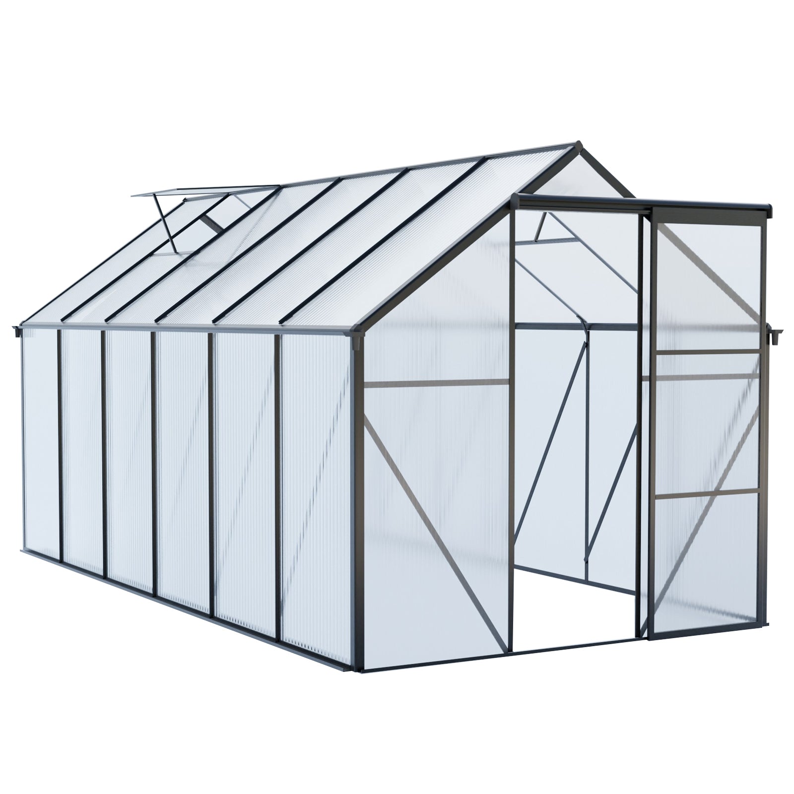 Heavy Duty Black Polycarbonate Greenhouse with Raised Base and Anchor, 6x12 FT, Aluminum Frame
