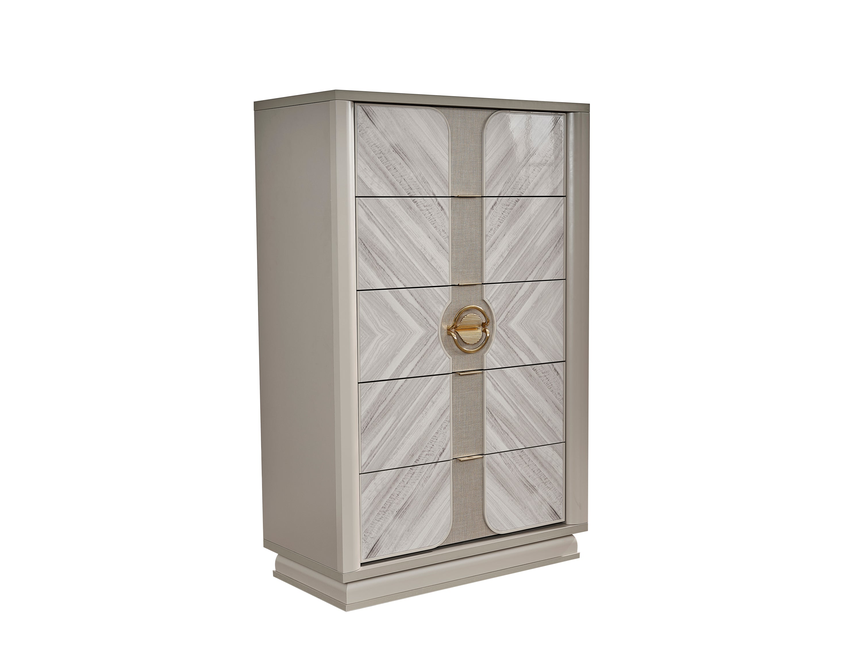 Eternity Traditional Style 5-Drawer Chest Made with Wood and Gold Accents in Beige  same as B009P291908 (CA inventory)