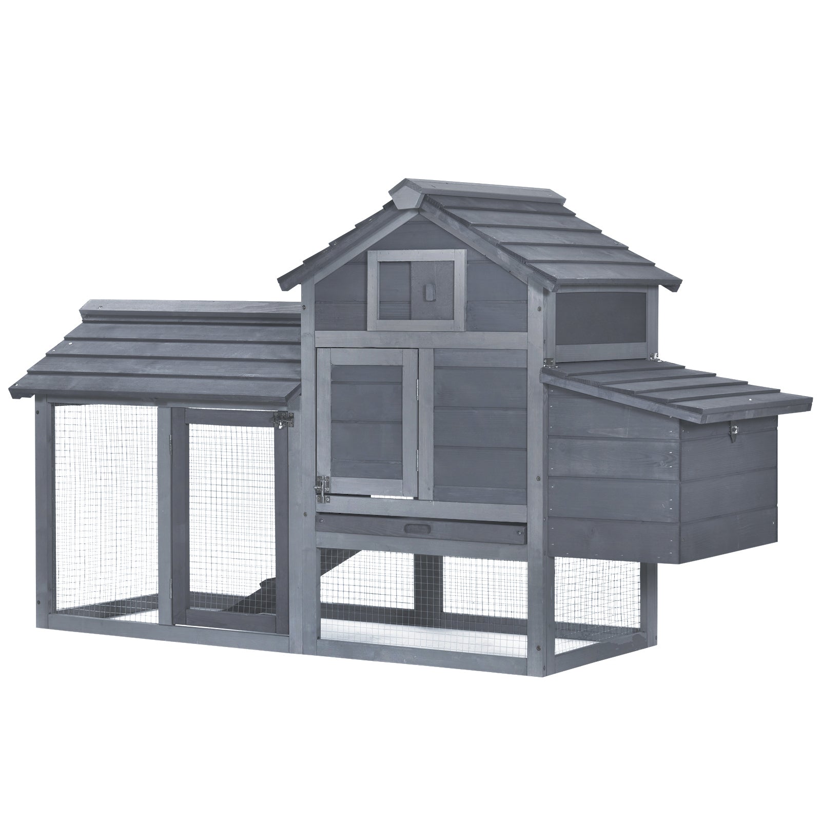 PawHut 59' Small Wooden Chicken coop Hen House Poultry Cage for Outdoor Backyard with 2 Doors, Nesting Box and Removable Tray, Gray