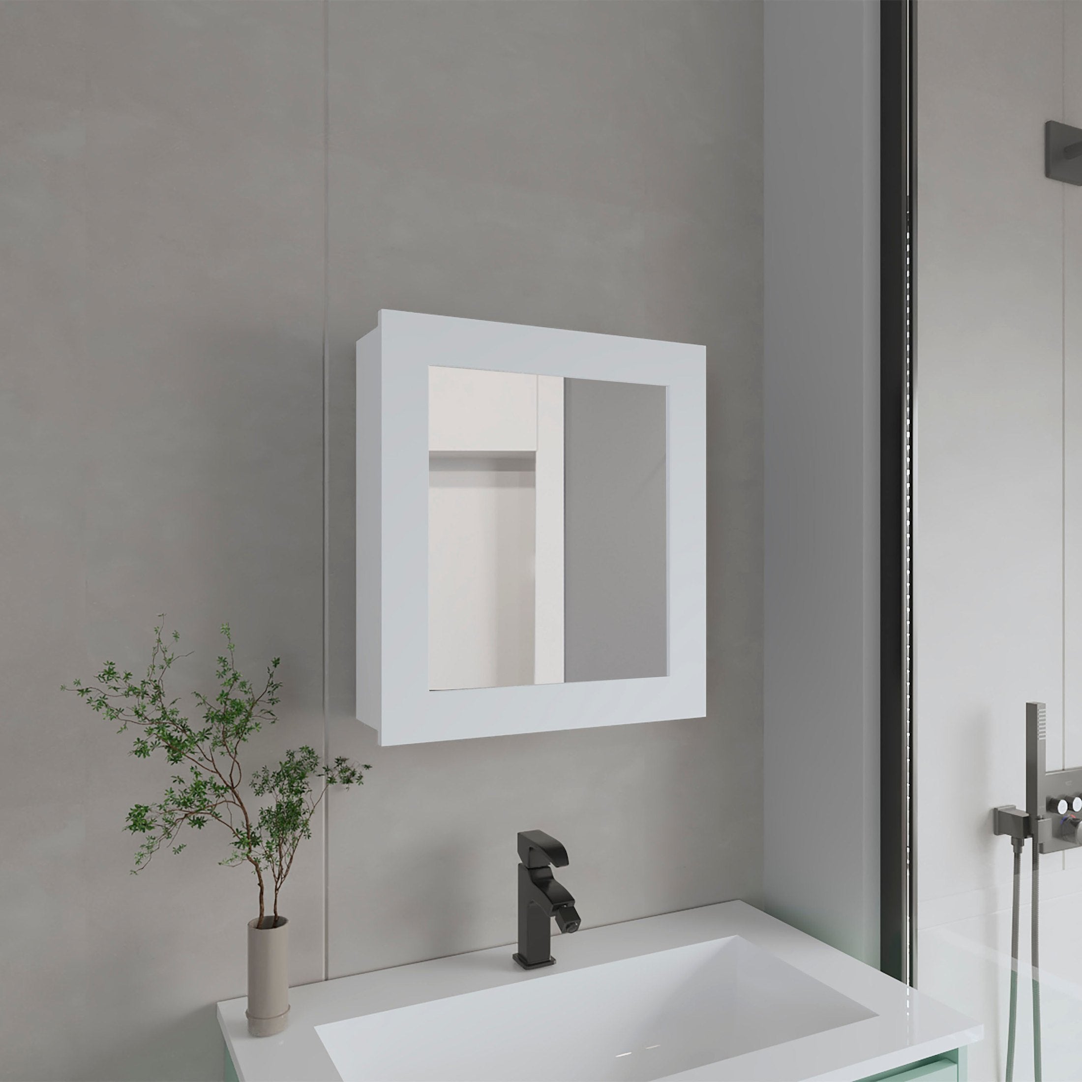 Medicine Cabinet 20.5' H, with 2 Shelves, 1 Door, and 1 Mirror, White