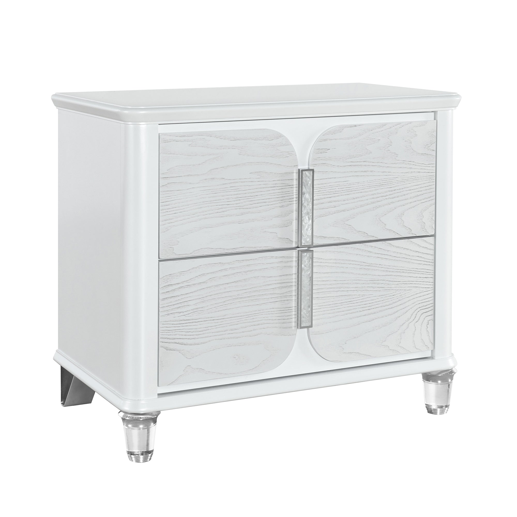 Modern Elegance Brenda Grey Nightstand with Silver Metal Accent and Acrylic Feet